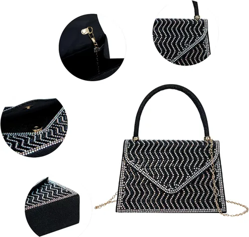Vista 5 de Bolsos de noche para mujer, formales, embrague de diamantes de imitación, bolso de fiesta de boda con purpurina, bolso de cóctel para fiesta