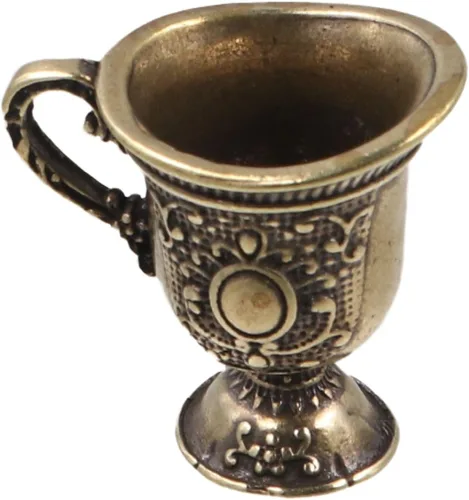 Vista 4 de Mini cáliz de copa, taza de té de cobre, bonita taza de agua bendita tallada, estilo real, grabado de metal, flores, pequeñas copas de vino, copa