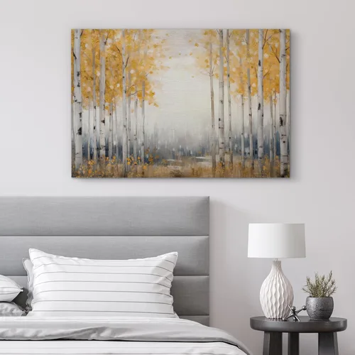 Vista 3 de SIGNFORD Lienzo impreso para pared, árboles de abedul dorados de otoño, bosque, decoración de guardería, paisaje decorativo, relajante, tranquilo