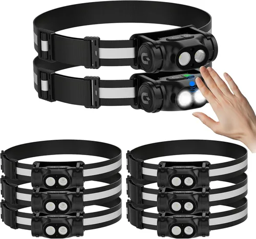 Vista 10 de Linterna frontal recargable 3 piezas, lámpara de cabeza LED de alto lúmen brillante con sensor de movimiento, 4 modos, imán, linterna desmontable