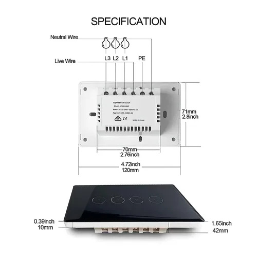 Vista 10 de Smart-Life - Interruptor de luz táctil inteligente de pared, panel de vidrio, control remoto inalámbrico por aplicación Smart-Life en cualquier