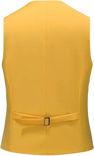 Vista 2 de UNINUKOO Chaleco de traje para hombre, ajustado, vestido formal, chaleco casual de cuatro botones, chaleco de traje de esmoquin