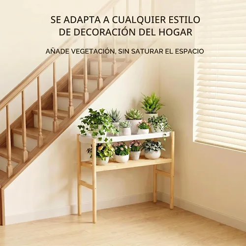 Vista 6 de APRTAT Soporte de bambú para plantas de interior, soporte de almacenamiento de plantas de 2 niveles de altura para múltiples plantas, estante