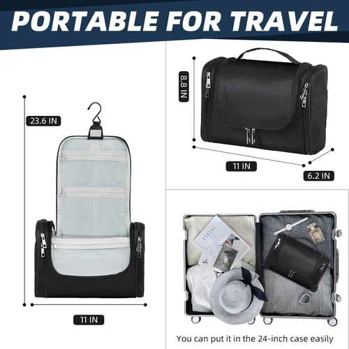 Vista 5 de Buruis - Neceser grande para hombres y mujeres, bolsa de viaje colgante para maquillaje, cosméticos, afeitado, artículos de tocador, kit Dopp
