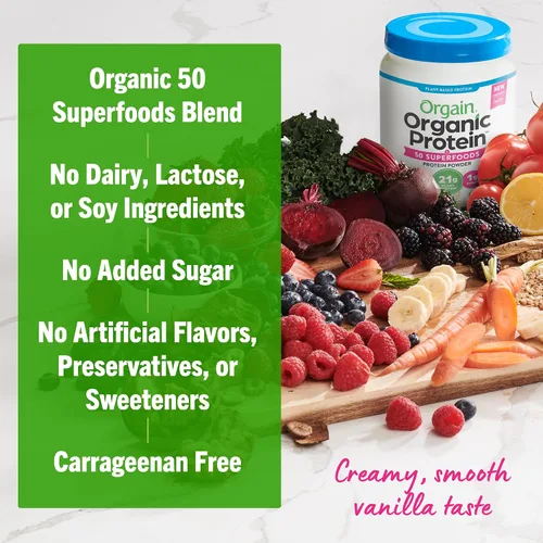 Vista 6 de Orgain proteína orgánica a base de plantas + polvo de superalimentos Plant based protein, 50 superfoods, 8g prebiotic fiber, gluten free, no added