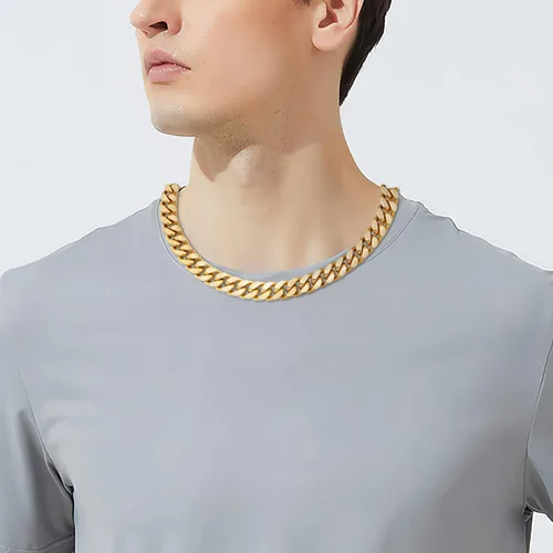 Vista 3 de GUQILA Cadena de eslabones cubanos para hombre, acero inoxidable, chapado en oro de 18 quilates, collar de cadena cubana de Miami, plata hip-hop