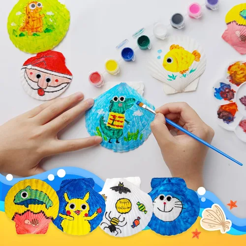 Vista 4 de Eleanore's Diary Kit de pintura de concha de mar para niños, manualidades de pintura que brilla en la oscuridad para niños y niñas, actividades