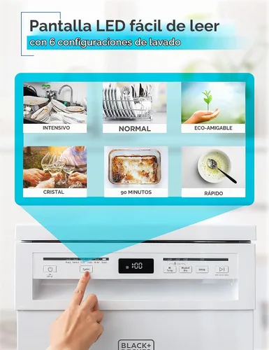Vista 4 de BLACK+DECKER Lavavajillas portátil de 18", lavavajillas compacto con capacidad para 8 servicios de mesa, tina de acero inoxidable, 6 programas