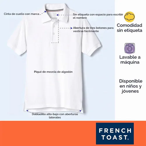 Vista 4 de French Toast Polo piqué unisex para adultos (estándar y husky)