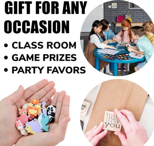 Vista 4 de Animales de borrador de lápices – 30 piezas de borradores – rellenos de huevos de Pascua – Lindos premios para el aula – Regalos a granel – Mini