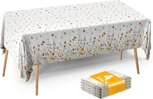 Vista 7 de ATFUNSHOP Mantel de plástico de Halloween, 4 unidades, 54 x 108 pulgadas, mantel rectangular desechable, tela de araña negra, impermeable, a prueba