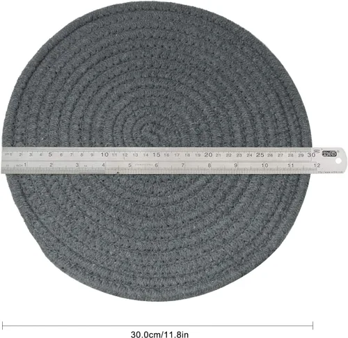Vista 2 de 2 piezas de almohadillas calientes para mesa de algodón puro tejido redondo para ollas calientes para cocinar diámetro 11.8 pulgadas