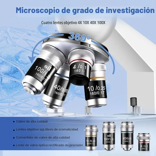 Vista 2 de Microscopio trinocular 40X-5000X de aumento de grado de laboratorio con etapa mecánica dual y microscopio de cámara USB HD para adultos