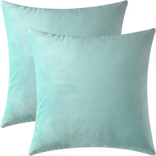 Vista 22 de Mixhug - Fundas de almohada decorativas de terciopelo, fundas de cojín para sofá y cama, juego de 2 fundas azules, 16 x 16 pulgadas