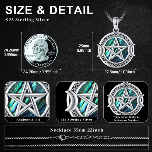 Vista 6 de Collar de diosa de triple luna de plata de ley 925 nudo celta pentagrama pentagrama collar con colgante de pentáculo agano wiccano amuleto mágico