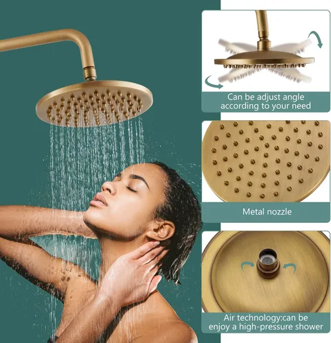 Vista 8 de Sistema de ducha de tubo expuesto de doble función, redondo, cabezal de ducha de lluvia de 8 pulgadas, juego combinado de accesorios de latón