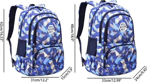 Vista 2 de JiaYou Mochila para escuela secundaria con estampado de flores para niñas, 2 # Azul-3 piezas, 35 L, Viajar