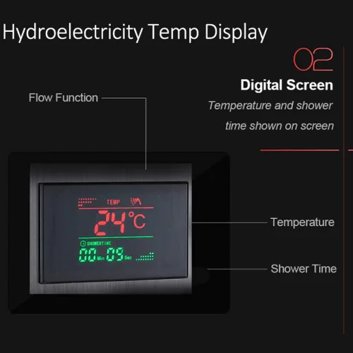 Vista 3 de Hidroelectricidad Led lluvia cascada ducha panel masaje spa jets LCD pantalla digital sistema de ducha columna de ducha-Blackend