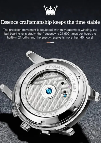 Vista 3 de OLEVS Relojes automáticos para hombre, esqueleto de diamante, Tourbillon mecánico, cuerda automática, de lujo, reloj de pulsera, calendario