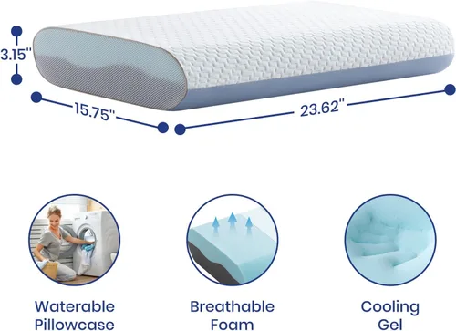 Vista 5 de Maxzzz Almohadas de espuma viscoelástica, almohadas de enfriamiento de gel, almohada para dormir, funda de almohada extraíble lavable a máquina