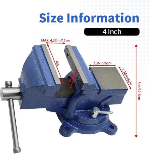 Vista 5 de Nakkaa - Tornillo de banco de 4" de hierro fundido dúctil con base de giro flexible de 360° con bloqueo de alta resistencia para el hogar