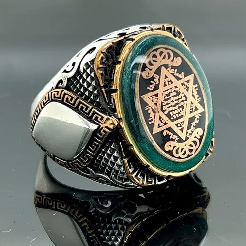 Vista 2 de Anillo de sello de Salomón de plata de Mercan Silver, anillo de estrella de David, anillo de sello de plata de ley, plata 925k