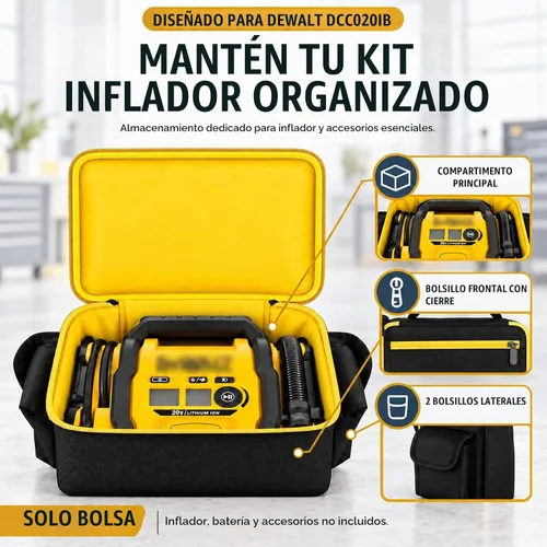 Vista 3 de Air Compressor Bag Case Compatible with DEWALT 20V MAX Tire Inflator DCC020IB, Cordless Tools Storage Holder Organizer with Pocket for Battery Pack