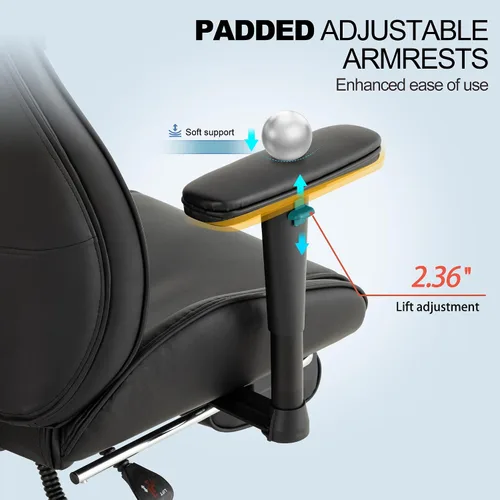Vista 6 de High Back Office Desk Chair,Ergonomic Reclining Office Chair,Modern Swivel Computer Chair,Leather Chair with Lumbar Support (Black)