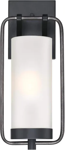Vista 4 de Westinghouse 6114400 Galtero - Lámpara de pared contemporánea de una sola luz para exteriores, negro mate y acabado de aluminio envejecido, vidrio