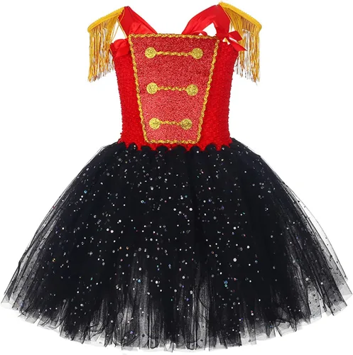 Vista 9 de HUIJZG Disfraz de soldado de Navidad para niños y niñas, con lentejuelas, tutú de tul, conjunto de sombrero, disfraz de fiesta de cosplay