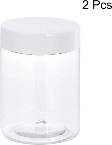 Vista 3 de uxcell Tarros redondos de plástico con tapa superior de rosca blanca, recipientes vacíos transparentes de boca ancha de 10 onzas