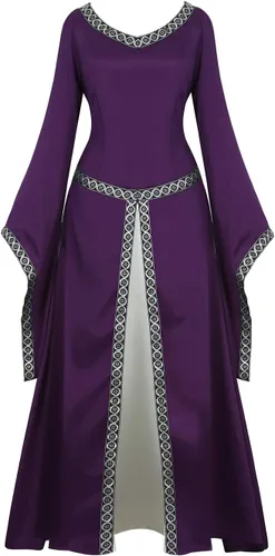 Vista 8 de Haorugut Disfraz medieval renacentista para mujer, vestido retro para cosplay 6508negro y blanco