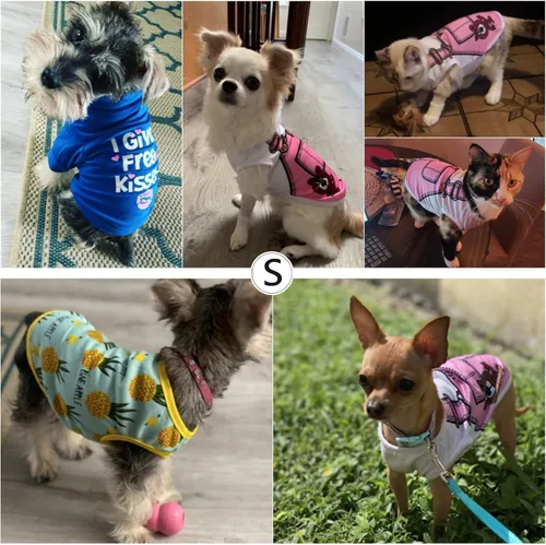 Vista 3 de SATINIOR 6 piezas de ropa para perros estampados para perros, camisetas para cachorros, ropa de algodón para mascotas, camisa para perros pequeños