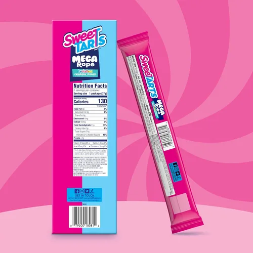 Vista 8 de SweeTARTS Mega Filled Ropes Candy, Twisted Rainbow Punch, Dulce y Ácido, 1.32 oz (Paquete de 24)