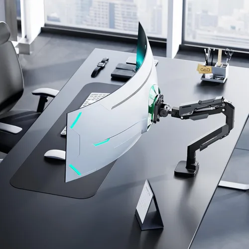 Vista 9 de ARES WING Brazo de monitor único de alta resistencia, soporte de monitor de aluminio con resorte de gas para pantallas ultraanchas de 24"-57