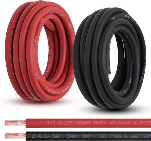 Vista 12 de Cable de batería calibre 1/0, 10 pies rojo + 10 pies negro, 1/0 AWG, alambre de cobre puro, cable de soldadura, para automotriz, batería, solar