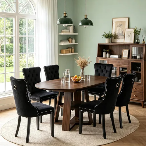 Vista 49 de Juego de 4 mesas de comedor redondas de 5 piezas para 4, 43.3 a 59 pulgadas, extensibles, redondas a ovaladas, juego de 4, mesas de comedor de Mesa