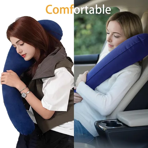 Vista 3 de Almohada inflable del cuerpo del viaje, almohada del cuello del avión para Azul marino