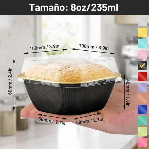 Vista 2 de EUSOAR - Tazas para cupcakes con tapas, 8 onzas, 50 unidades de flan de postres desechables, 3.5 x 2.7 x 1.6 pulgadas con tapas, postres de papel
