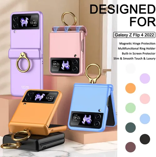 Vista 2 de Miimall Funda para Samsung Galaxy Z Flip 4 con soporte de anillo, funda para Galaxy Z Flip 4 con protección magnética de bisagra + protector