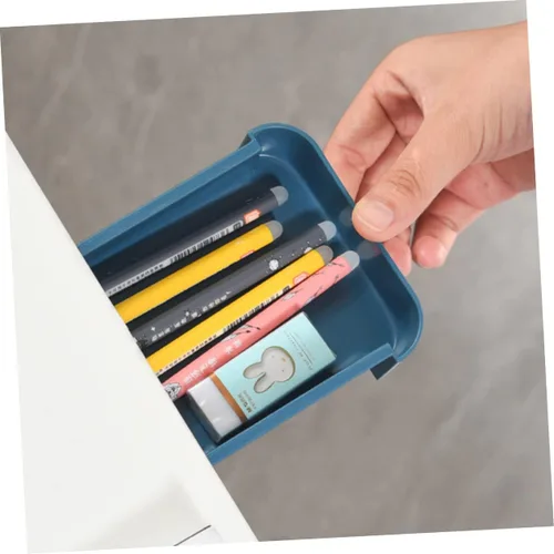 Vista 8 de EXCEART Caja de almacenamiento de artículos de papelería, organizador de escritorio oculto, estuche adhesivo para bolígrafos debajo del escritorio