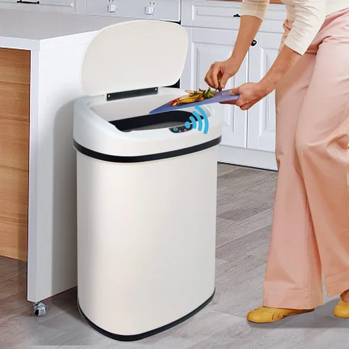Vista 10 de Basurero automático de 13 galones con tapa y sensor de movimiento para la oficina en casa, dormitorio, baño, sala de estar, basura, acero inoxidable