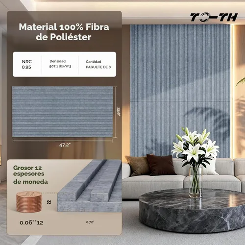 Vista 2 de TO-TH Large Sound Proof Panels Thickened Acoustic Wall Panel 8 Pack, Grey Gris