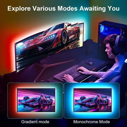 Vista 5 de Nexillumi - Luces LED para TV, retroiluminación LED de 13.2 pies para 32-65 pulgadas, tira de luces LED RGB detrás de la TV, control remoto por