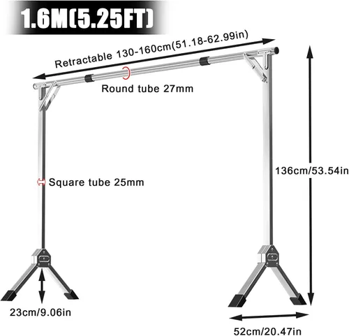 Vista 6 de Heavy Duty Foldable Indoor Outdoor Clothes Drying Rack - Extendable Stainless Steel Laundry Drying Stand, 54" Height, 5.25FT Width, Ideal for Drying