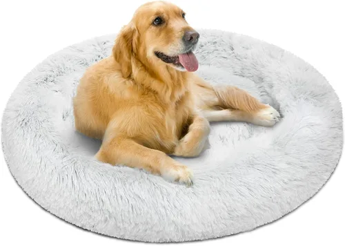 Vista 12 de Friends Forever Cama para perro en forma de dona, de piel sintética, mullida, relajante, para perros pequeños, suave y afelpada, antiansiedad, sofá