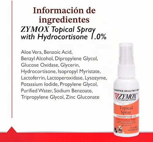 Vista 6 de Zymox Spray tópico para puntos calientes para perros y gatos con 1% de hidrocortisona, 2 onzas