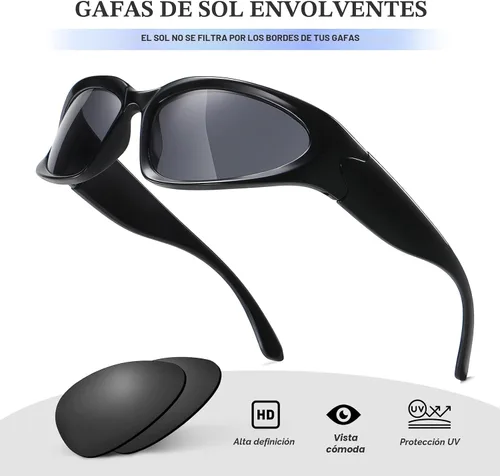 Vista 4 de JASPIN Y2K Gafas de Sol Envolventes para Mujeres y Hombres, Plata, Ovaladas, de Moda, Deportivas, con Protección UV A1/Negro+plateado+gris