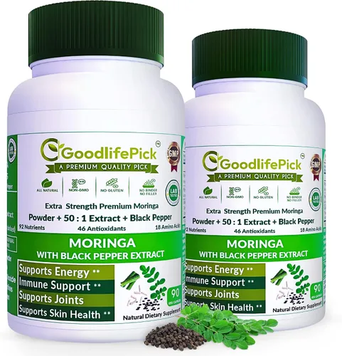 Vista 15 de Cápsulas de moringa prémium con pimienta negra. Polvo de oleifera de moringa y extracto de moringa 50:1 para obtener los máximos beneficios, 90