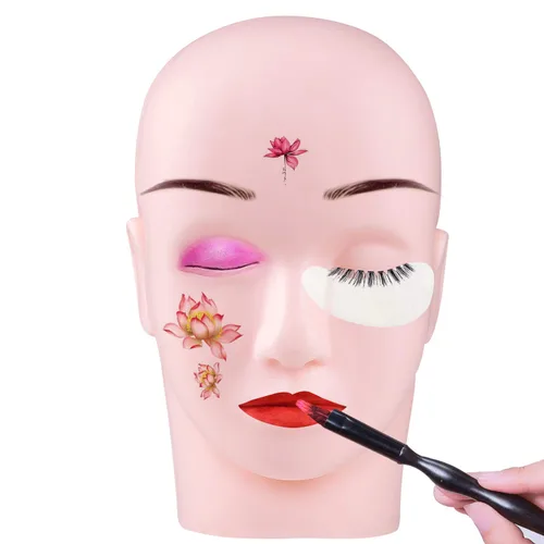 Vista 4 de Maniquí de entrenamiento profesional, cabeza plana, maquillaje, pestañas, pestañas, extensiones, práctica, maniquí, cosmetología, maniquí, cabeza